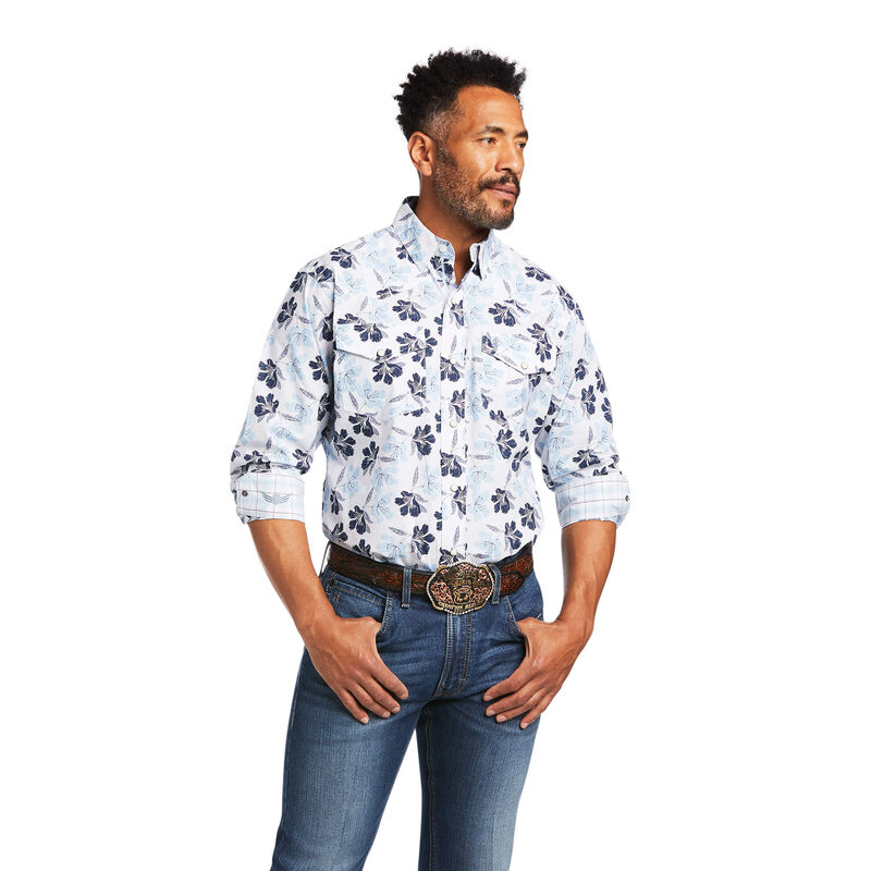 Ariat Hemden Herren - Relentless Adamant Stretch Classic Fit Snap Weiß/Navy ( WOCFU-5092 )